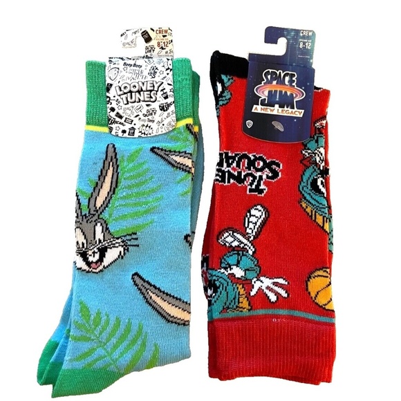 Looney Tunes Bugs Bunny/Space Jam Set of 2 Unisex Crew Socks; Men's Size 8-12 - Picture 1 of 6